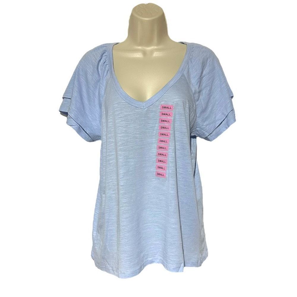 Rafaella Women’s Knit V-Neck Ruffled Short Sleeve Fashion Top